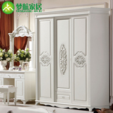 推拉 大衣柜 门1.8米移门衣柜 实木 欧式三门滑门衣橱 白色家具