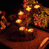 芒果木雕旋转木质烛台摆件 创意浪漫个性复古田园生日礼物 结婚