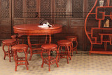 新中式明清仿古家具古典全实木老榆木圆桌7件套复古家具中国风