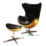 铝壳鸡蛋椅/个性创意旋转 复古做旧工业铝蜡变皮沙发椅