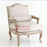 特价外贸欧式沙发椅美式风格复古实木单人沙发椅子麻布休闲椅定制