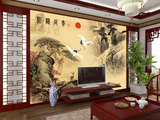 中式3D松鹤延年电视背景墙纸客厅卧室书房酒店装饰壁画艺术墙纸