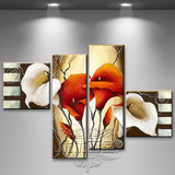 手绘油画无框画 客厅装饰画卧室挂画 4拼马蹄莲组合花卉大幅抽象