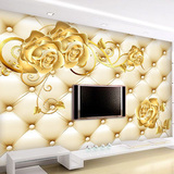 特价定制电视背景墙纸 3D立体金色玫瑰软包壁纸 简欧大型壁画客厅