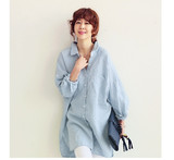 韩国代购款BF超宽大中长款棉麻好质量长袖衬衫衬衣女士上衣开衫