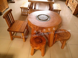 5件套香樟木家具 高档茶桌椅组合圆形 仿古功夫茶几实木特价DE-32