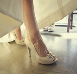 韩版手工定制婚礼结婚新娘高跟鞋鱼嘴水钻鞋小码32 33大码40