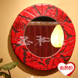 中式复古树脂卫浴室镜壁挂 梳妆镜红色化妆挂镜子-佳人镜框（大）