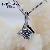 韩国明星同款MOKA925银镀PT950铂金1克拉女钻石项链吊坠锁骨链饰