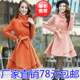 2014秋冬装女装新款韩版修身毛呢外套甜美收腰显瘦中长款呢子大衣