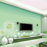 定制简约现代蒲公英电视背景墙墙纸卧室影视壁纸绿色清新大型壁画