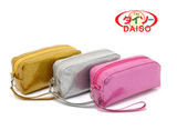 日本牛货大创DAISO~糖果色亮片里外三层高强度防水笔袋化妆包