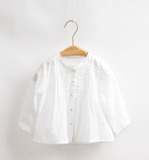 夏装婴儿宝宝衣服童装女童儿童纯棉长袖白色衬衫衬衣防晒衣外套