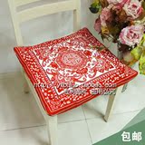 包邮 万寿中国红纯棉垫餐椅垫沙发垫含芯 坐垫中式布络布艺椅垫厚