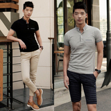 2016夏季韩国代购男装POLO衫韩版英伦休闲修身立领潮男士短袖T恤