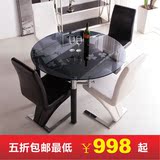小户型功能伸缩餐桌椅现代简约不锈钢钢化玻璃伸缩折叠双层圆餐桌