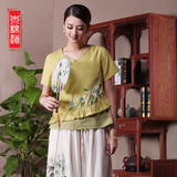 木棉道夏季新品棉麻上衣改良唐装中国风手绘中式女装妈妈装18283