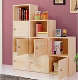 简易原木简约现代实木书柜柜儿童环保书架自由组合柜带门柜单个柜