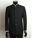 包邮男士西服套装黑色立领西服中华立领男装套装中山装男工装套装