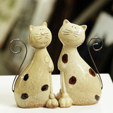 陶瓷小猫咪对猫摆件 可爱Zakka小猫礼物 新房婚房装饰家居工艺品