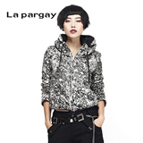 La pargay冬季短款新款连帽夹棉直筒上衣外套拉链长袖透视女棉衣