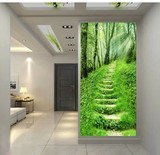 3D立体玄关走廊过道壁画壁纸现代简约竖版墙纸森林树木风景墙布