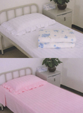 南丁格尔医院医用床上用品三件套医护病床白粉蓝缎条床单被套枕套