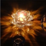 情人节礼物莲花水晶玻璃烛台饰品摆件欧式浪漫装饰防风创意蜡烛台