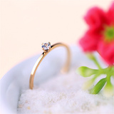 玫瑰金戒指女18K彩金戒指钛钢裸钻超细食指尾戒指环日韩国不掉色