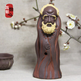 中式禅意摆件茶禅一味树桩达摩摆件紫砂茶宠手工雕塑礼佛用品包邮