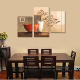 手绘油画餐厅挂画现代简约客厅装饰画墙画无框画抽象三联饭厅壁画
