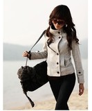 职业韩版女装秋冬新款 OL气质型优质毛呢立领单排扣长袖短款外套
