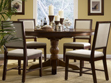 欧式美式乡村风格仿古复古做旧客厅实木橡木圆形餐桌椅组合