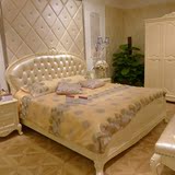 欧式真皮床 实木床 床头柜 1.8米手工雕刻别墅大床 美式橡木床