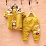 童装加绒加厚保暖卫衣三件套新款韩版儿童外套男童秋冬中小童套装