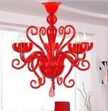 现代时尚中式简约婚庆红色弯管亚克力蜡烛吊灯简约客厅餐厅灯饰
