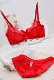 etam性感透明内衣文胸套装法国深V欧美超薄红色诱惑女士蕾丝胸罩