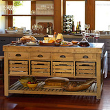 美式乡村 博修斯厨房中岛实木餐桌餐厅操作台餐边柜铁艺置物架