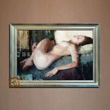 有框画卧室挂画人物肖像写实裸女手绘油画酒店装饰画走廊YYF056