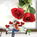 无缝大型壁画客厅沙发电视卧室背景墙墙纸壁画红玫瑰3D