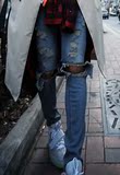 韩国代购男装 2016春装新款Byther个性型男必备SLP风格破洞牛仔裤