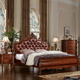 欧式实木床美式双人床1.8公主床卧室床新古典真皮床橡木床现货