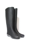 外贸品牌 黑色素面时尚女士防雨布面可折叠轻便高筒雨靴雨鞋