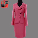 简曈冬季套裙2013新款女羊毛呢正品韩版两件套红色婚礼妈妈装A178
