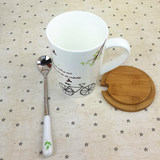 包邮新骨瓷简约陶瓷水杯送杯盖勺子创意礼物马克杯早餐杯咖啡杯
