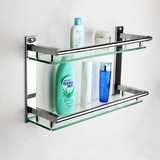 浴室玻璃置物架双层 卫生间玻璃架 化妆品架304不锈钢圆管收纳架