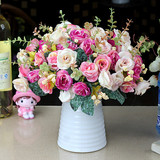 欧式仿真花成品玫瑰假花套装客厅茶几摆设绢花整体餐桌花艺白花瓶
