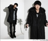 男士韩版冬季加厚加大风衣黑色修身型毛呢子大衣青年英伦连帽外套