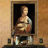 欧式有框画客厅壁炉手绘油画酒店装饰画古典人物RA3抱银鼠的女子