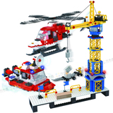 小白龙儿童早教益智拼装积木消防塑料玩具 乐高式吊车直升机模型